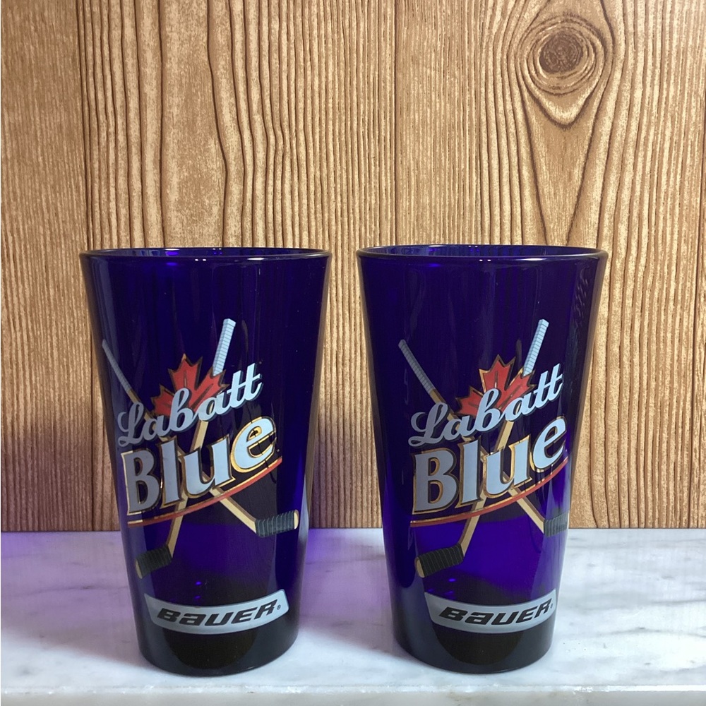 Vintage Bauer Hockey Cobalt Blue Pint Glass Set of 2